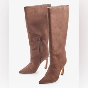 Express Brown Faux Suede Comma Heel Boots Size 10